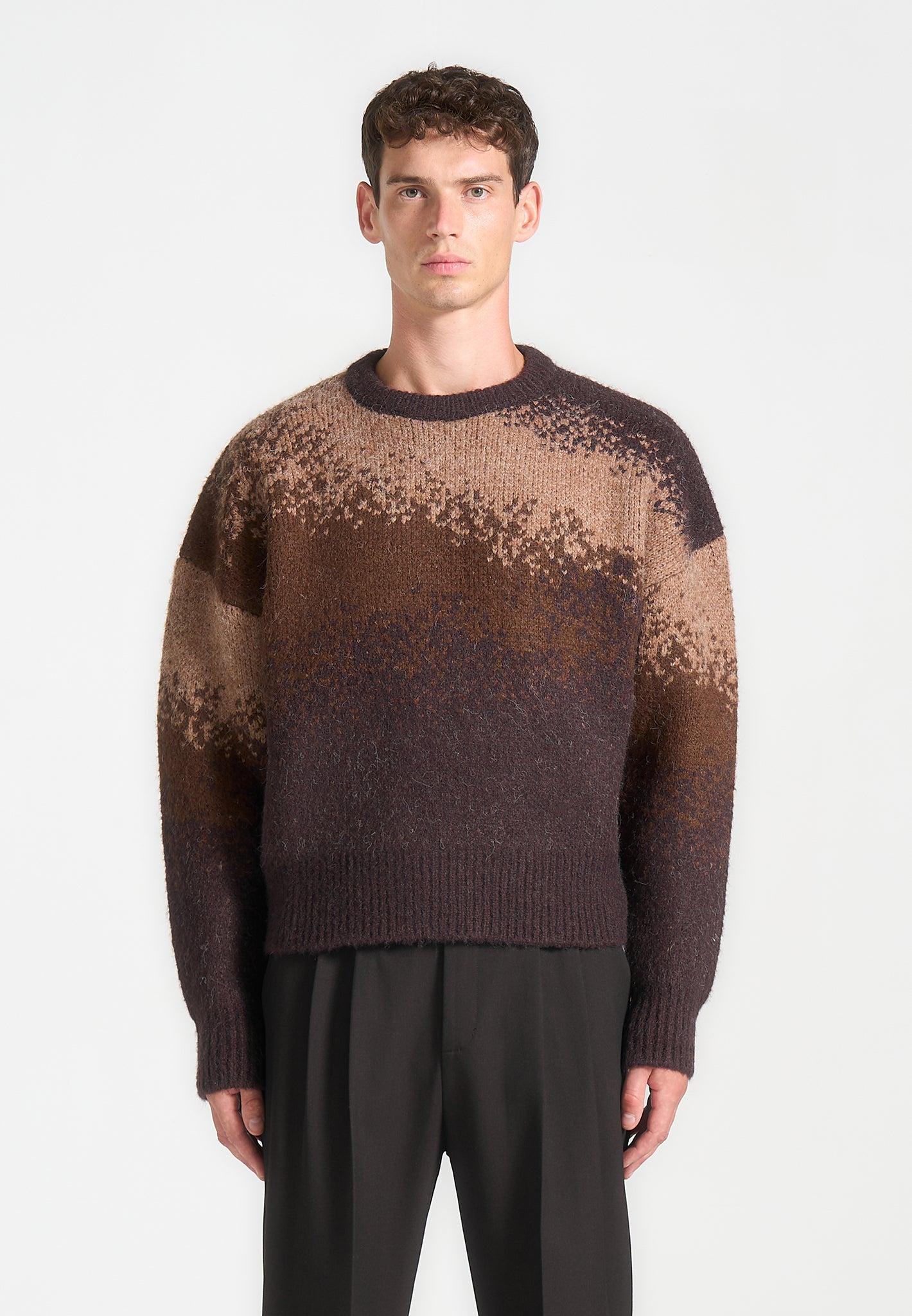 Ombré Knit Crewneck Sweater - Brown Male Product Image