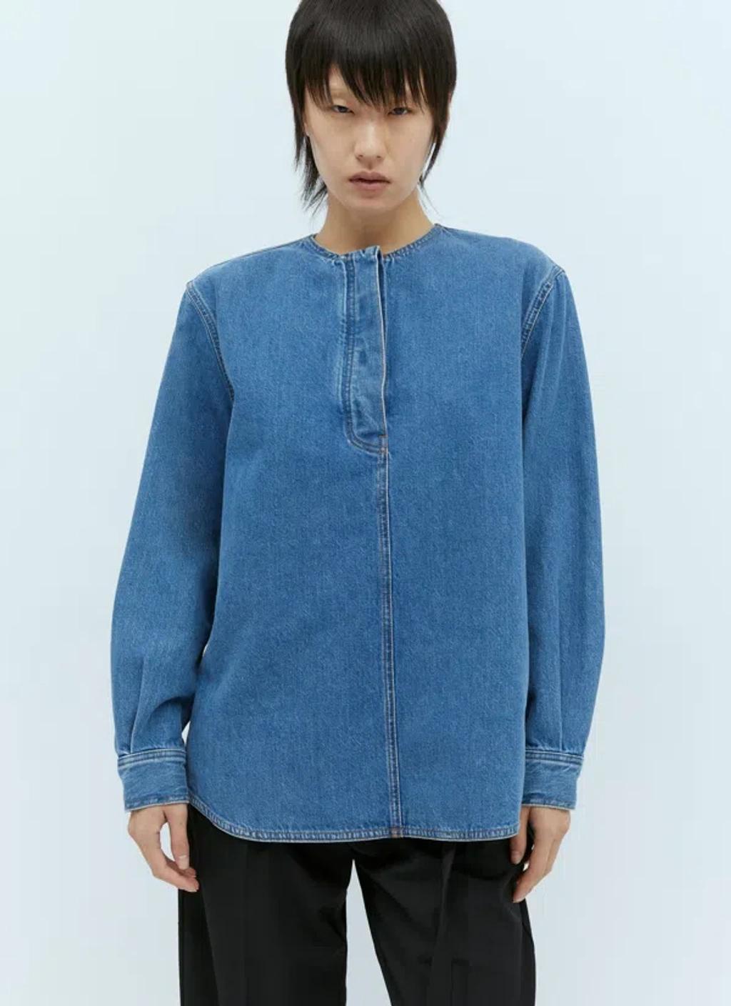 TOTÊME Collarless Denim Shirt In Blue Product Image