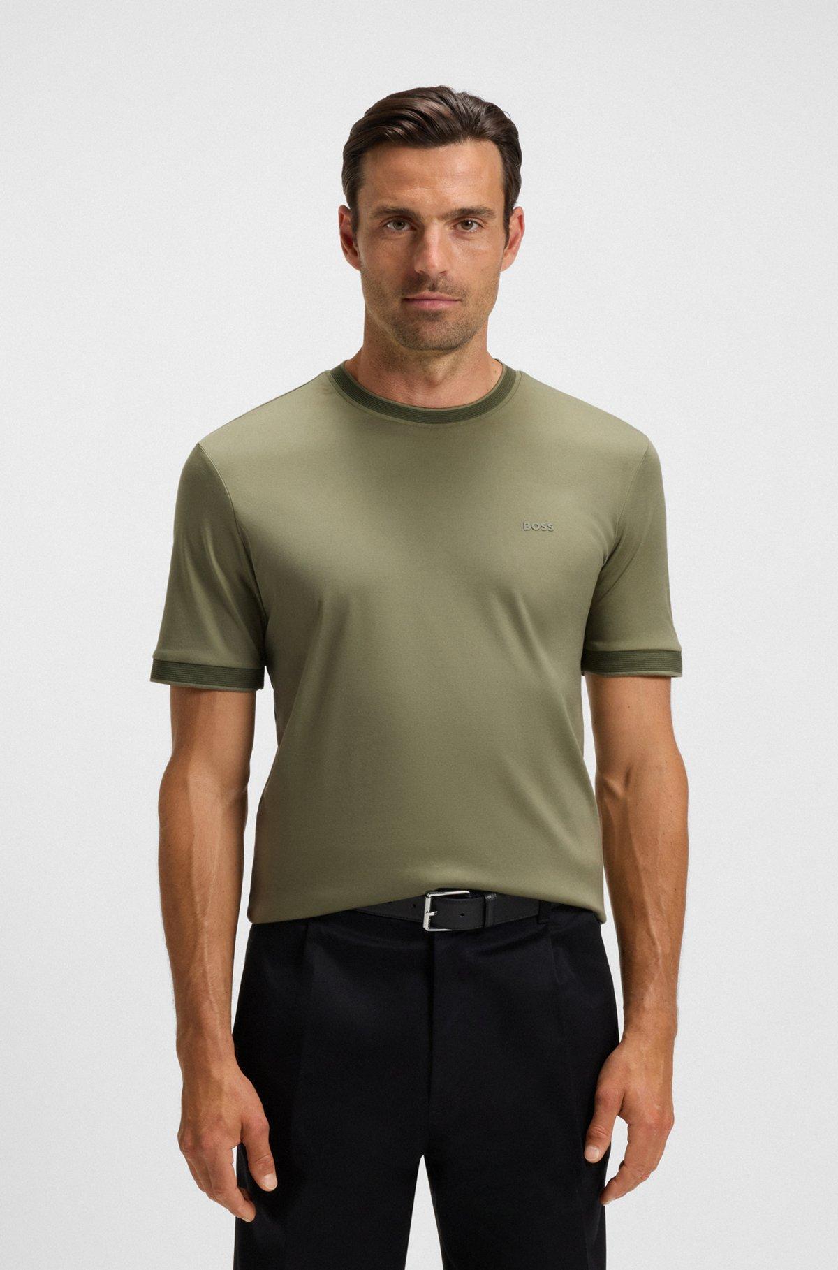 Mercerised-cotton slim-fit T-shirt with contrast trims Product Image