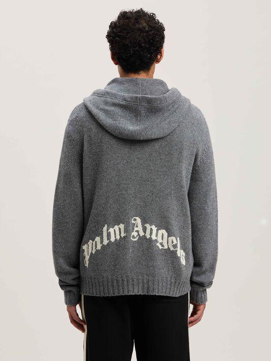 CURVED LOGO ZIP KNIT HOODY GREY MELANGE Product Image