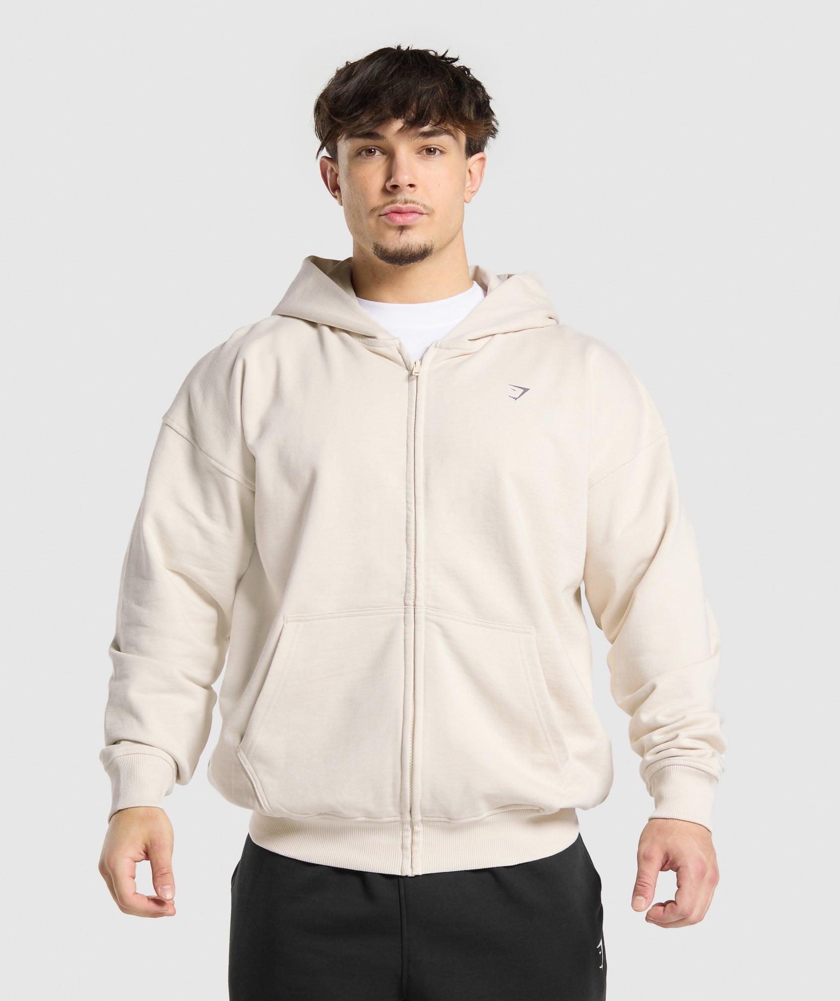 Gymshark Atlas Zip Up Hoodie - Oat White Male Product Image