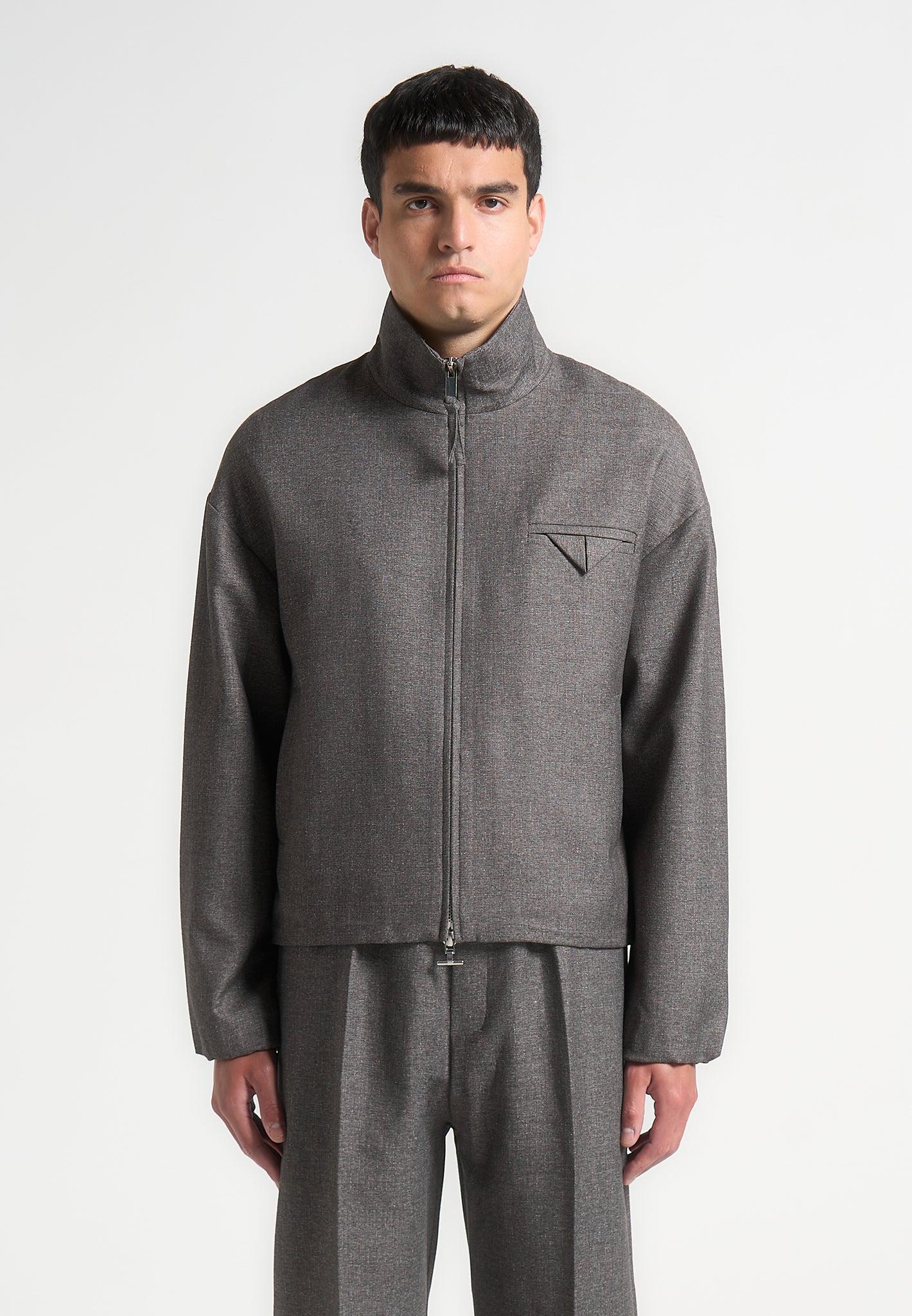Tailored Funnel Neck Jacket - Grey Male Product Image
