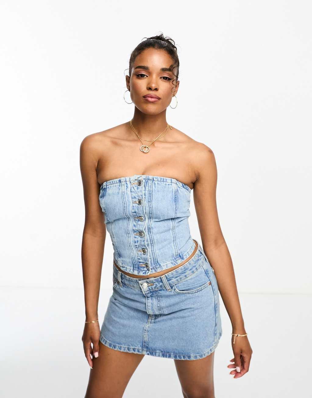 Pull & Bear bandeau denim corset Product Image