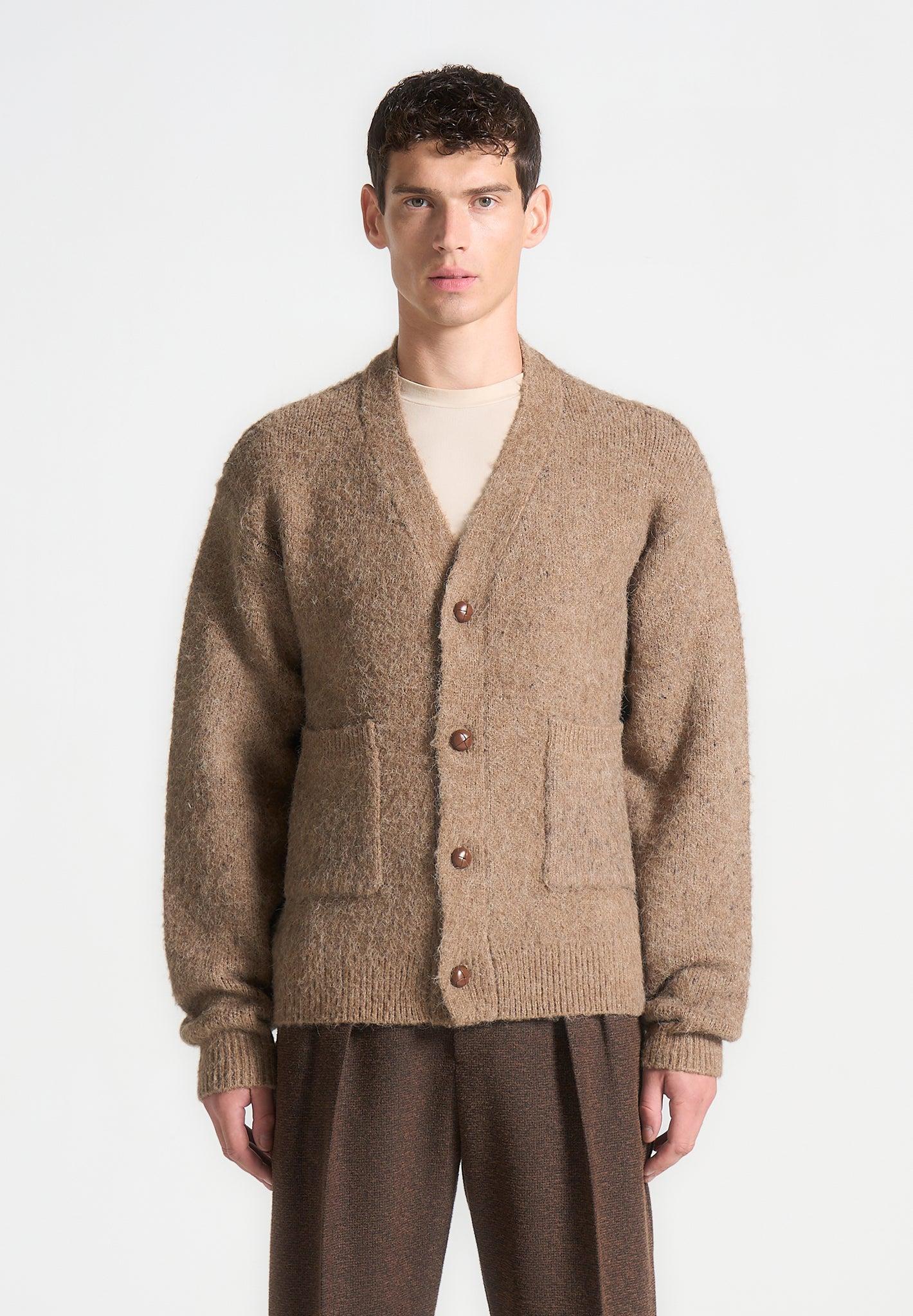 Brushed Wool Knit Cardigan - Beige Male Product Image