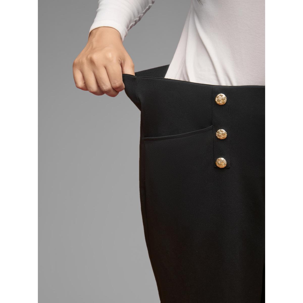 Plus Size Buckle Detail Wide-Leg Pants Women Black Formal Wide Leg High Rise Party Pants BloomChic 14-16/1X Product Image
