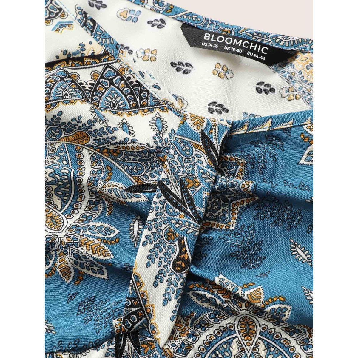 Plus Size Bandana Print Ruched Split Hem Cami Dress Cerulean Women Resort V-neck Sleeveless Curvy BloomChic 28/5X Product Image