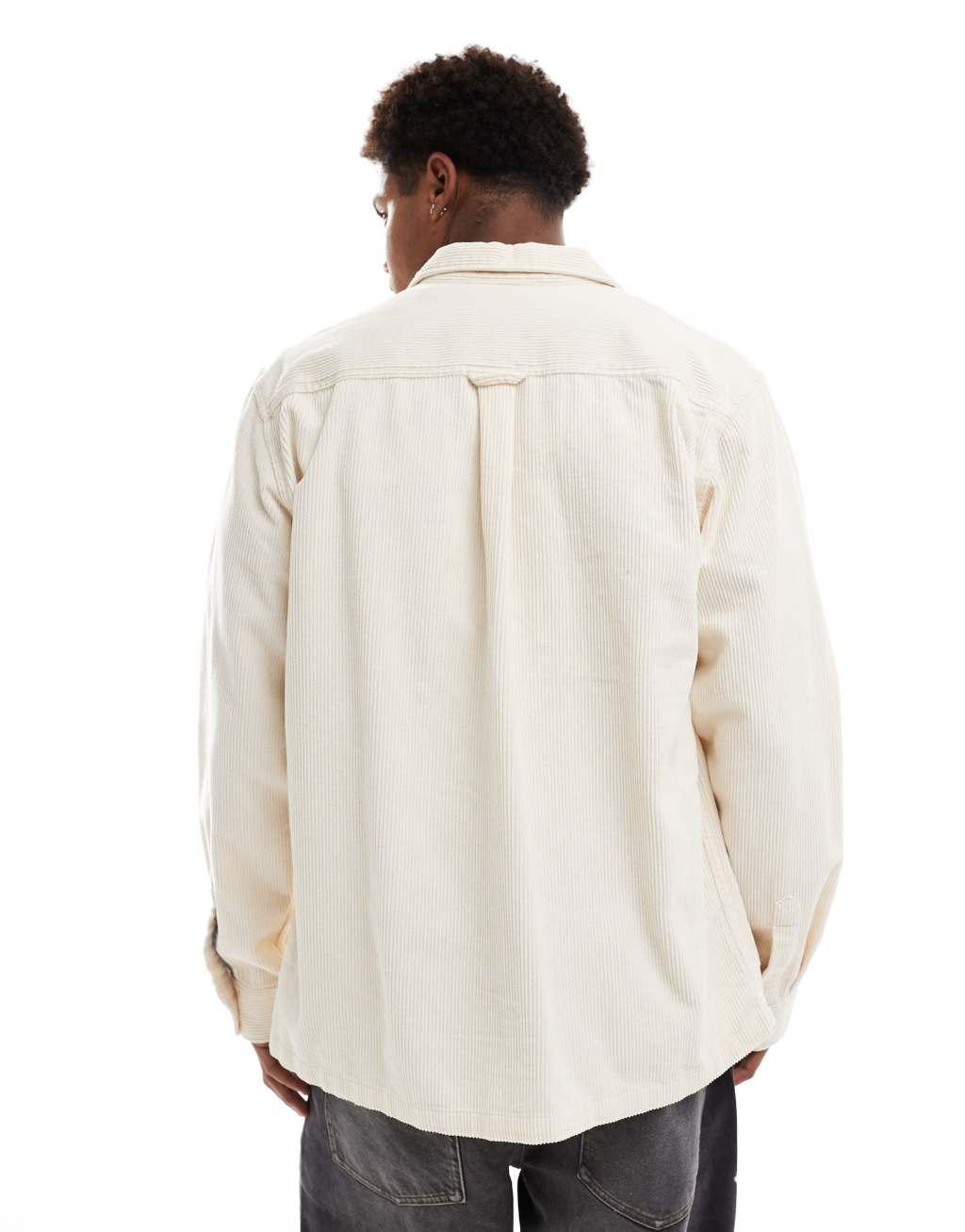 Jack & Jones oversized cord overshirt in ecru Product Image