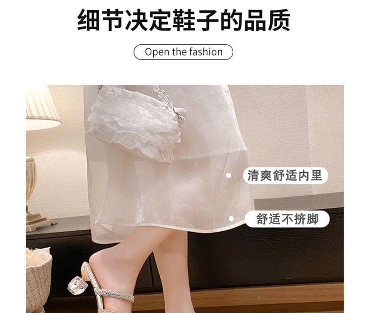 Pointy Rhinestone Sequined Chunky Heel Mules Product Image