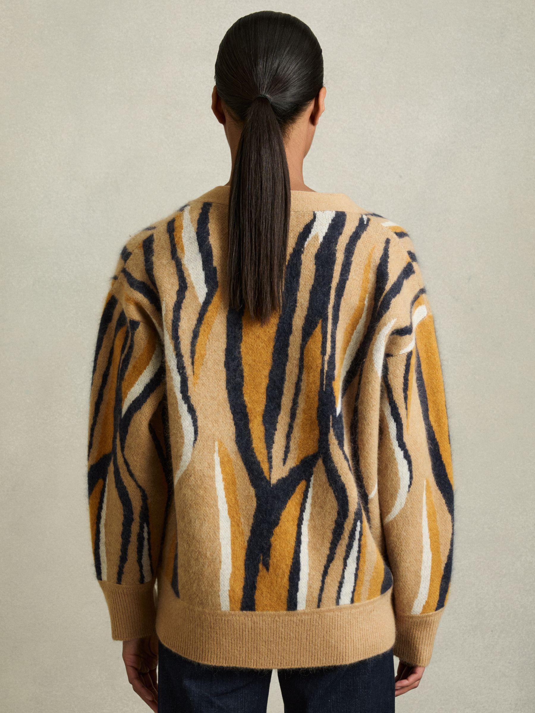 Wool Cashmere Intarsia Stripe Cardigan in Camel Product Image