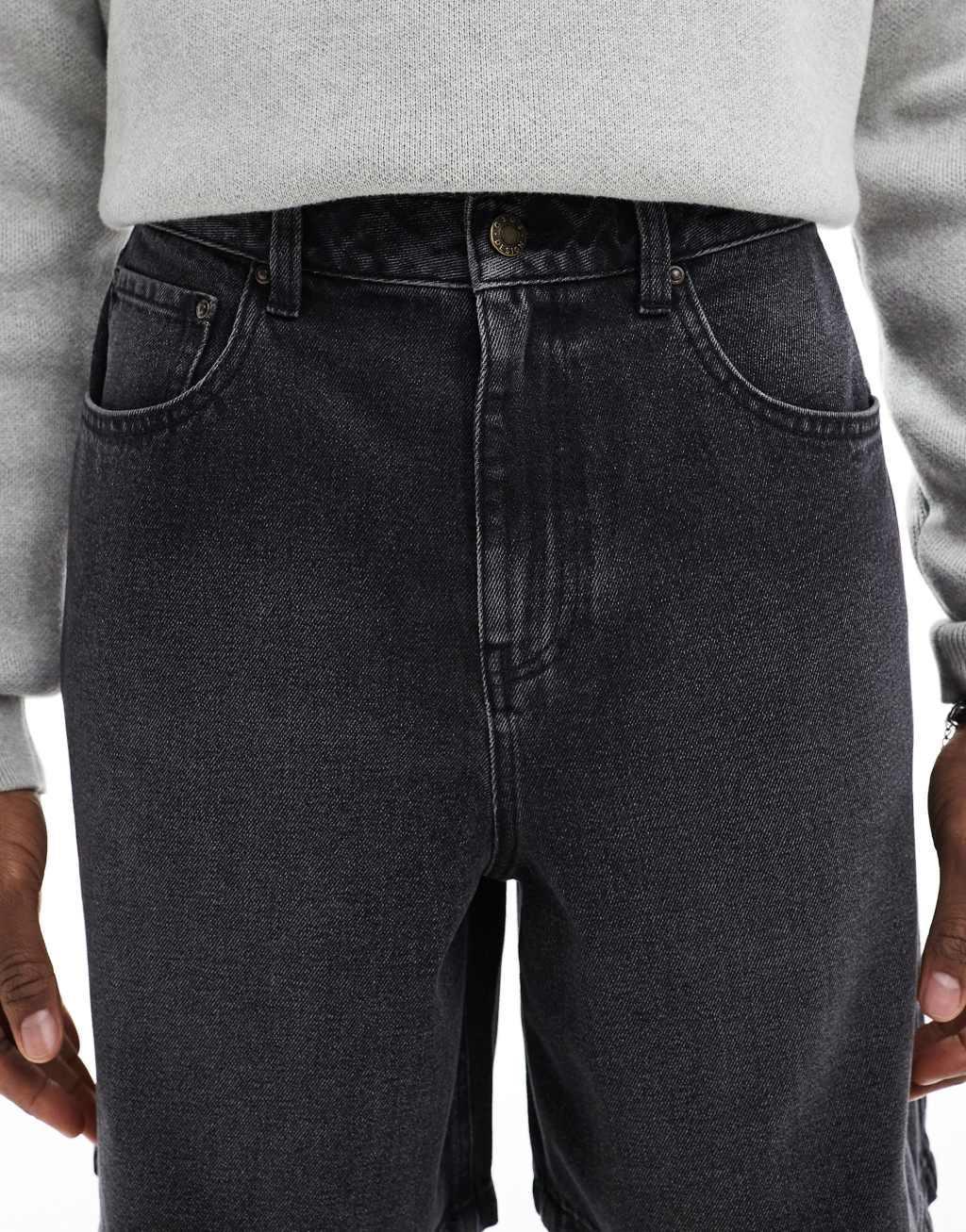 ASOS DESIGN standard length jorts in washed black Product Image