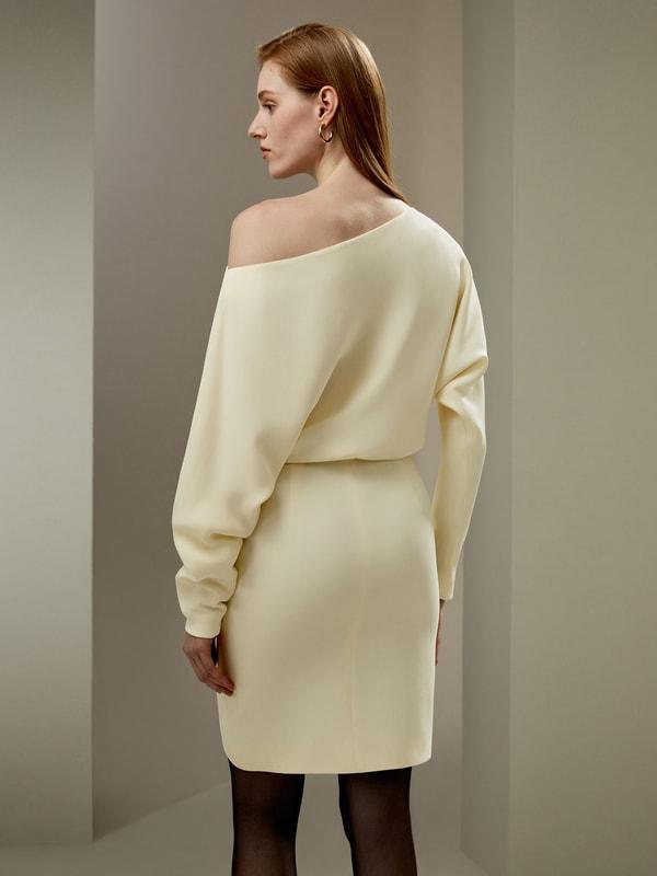 Long Sleeve Gathered Silk Mini Dress Product Image