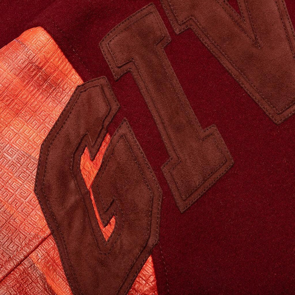 Mix Material Leather Bomber w/ Embroidery - Red/Burgundy Male Product Image