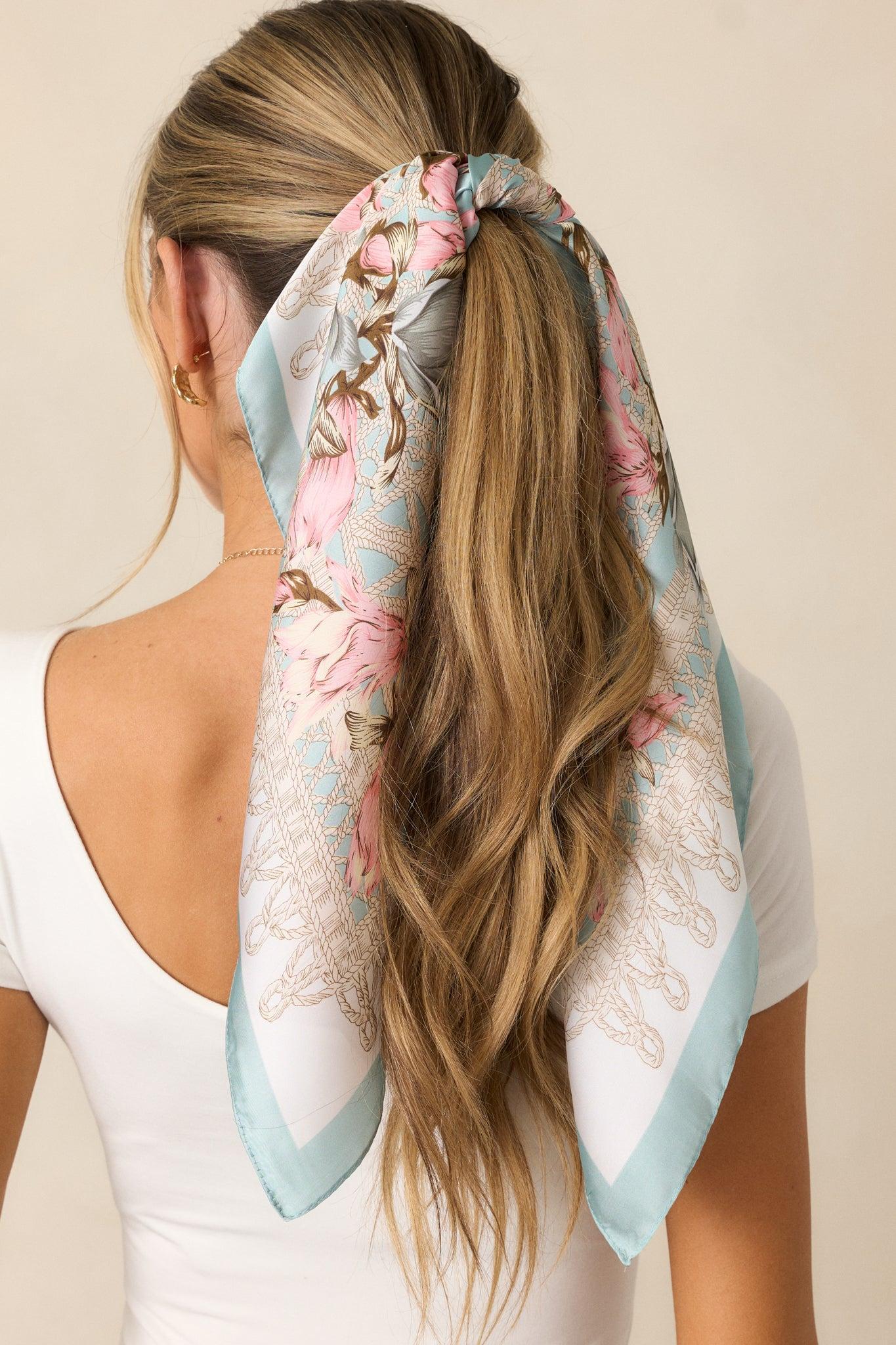 From The Top Turquoise Blue Floral Print Scarf Product Image