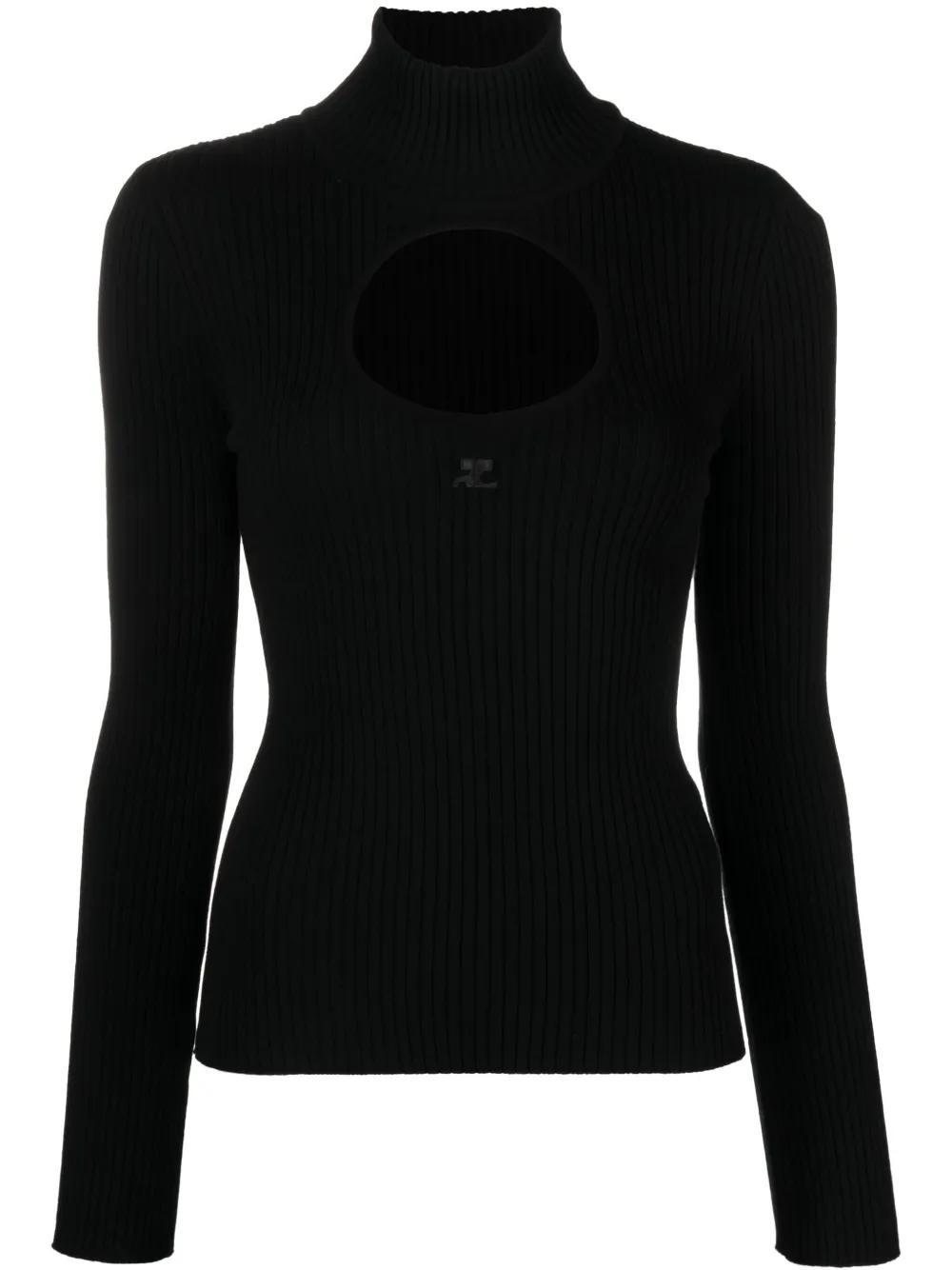COURRÈGES Logo-embroidered Cut-out Jumper In Black Product Image