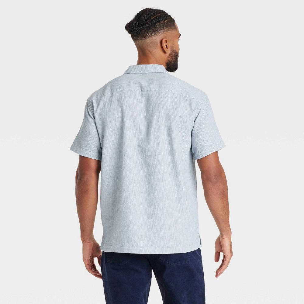 Men's Short Sleeve Slub Camp Button-Down Shirt - Goodfellow & Co™ Light Blue L: Cotton Blend, Front Placket Product Image