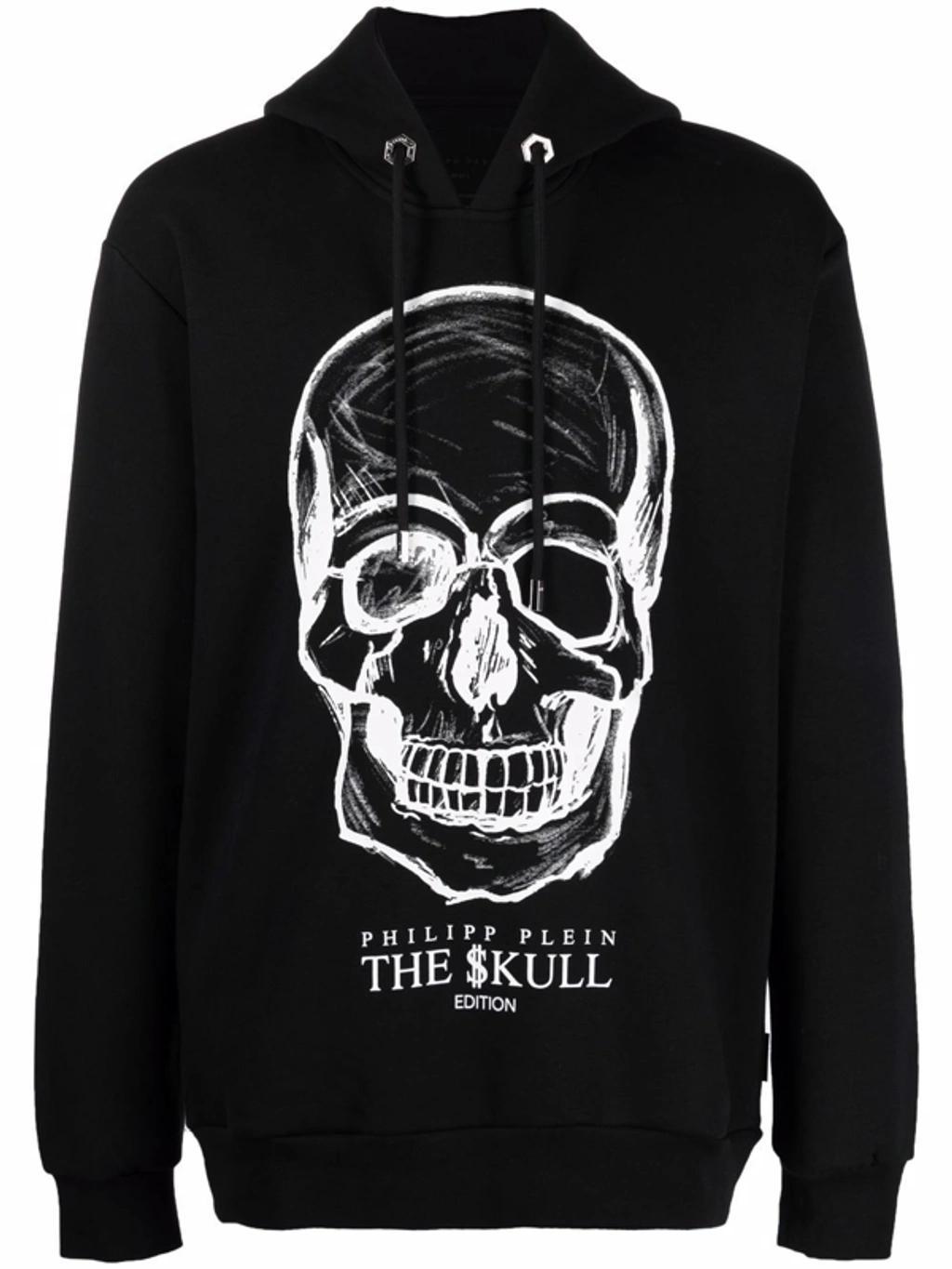 PHILIPP PLEIN Man Black Hoodie With Printed Skull Product Image