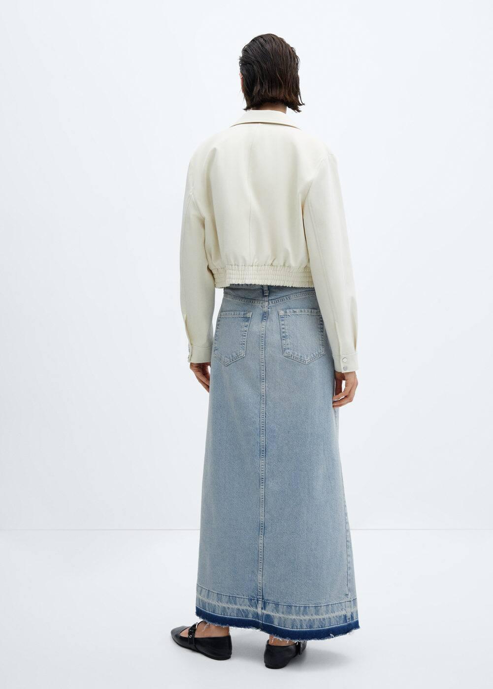 Mango raw hem detail denim maxi skirt Product Image