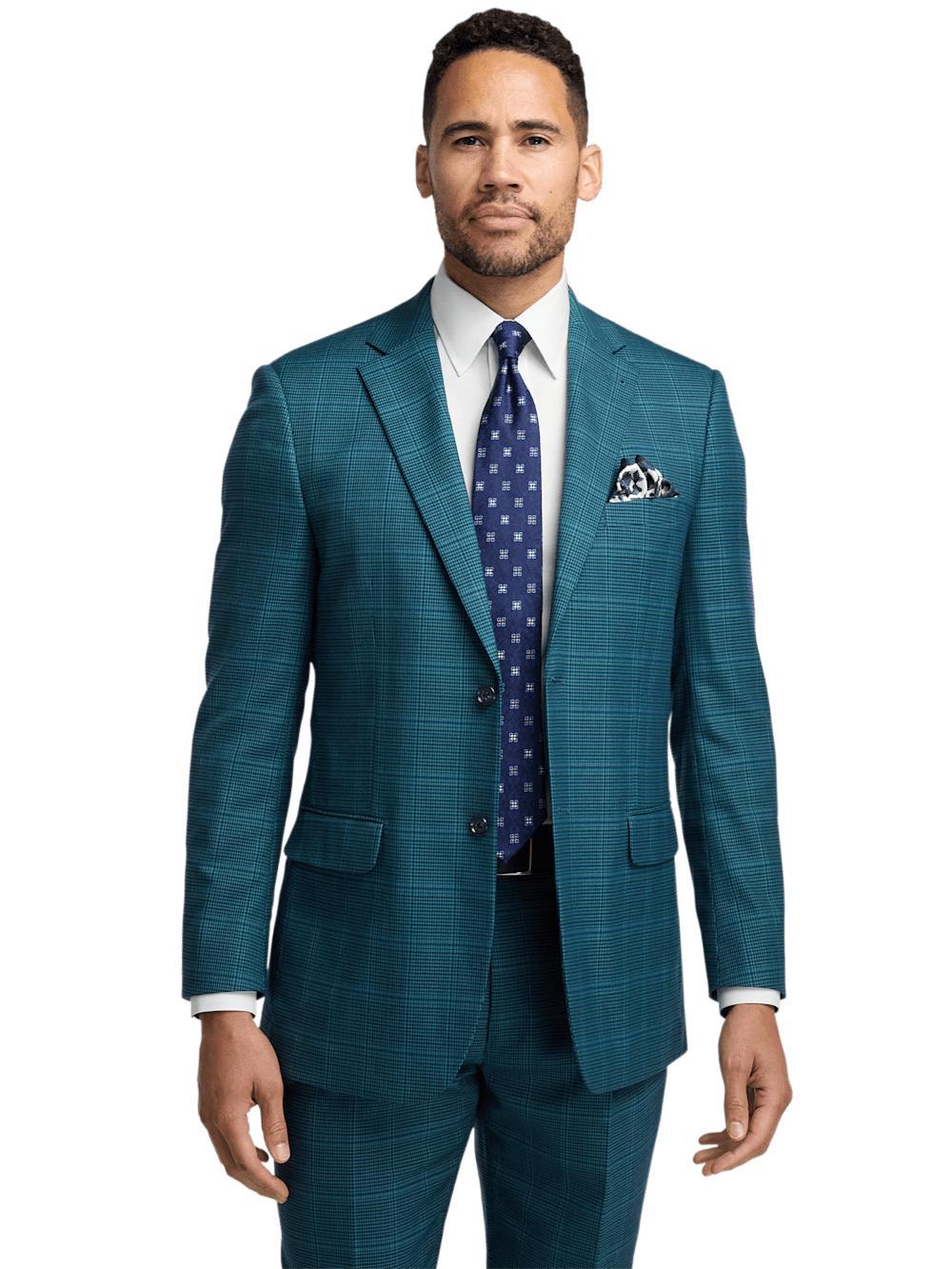 Microfiber Houndstooth Notch Lapel Suit Jacket - Navy/blue Product Image