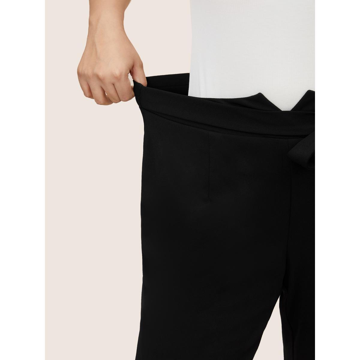 Plus Size Plain Tie Knot Slanted Pocket High Rise Pants Women Black At the Office High Rise Work Pants BloomChic 14-16/1X Product Image