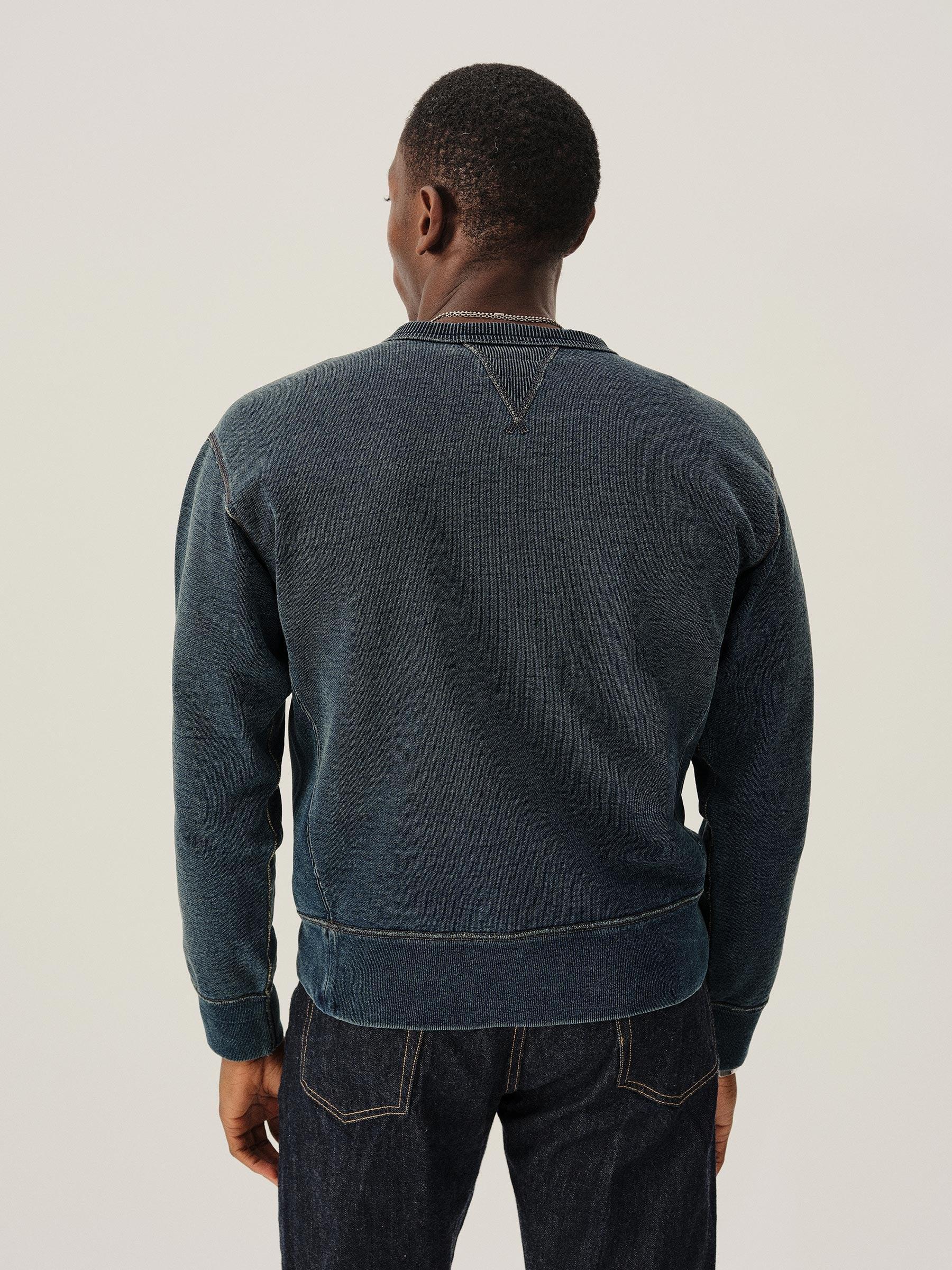 D038 Double Indigo Loopback Double V Crew Sweatshirt Product Image