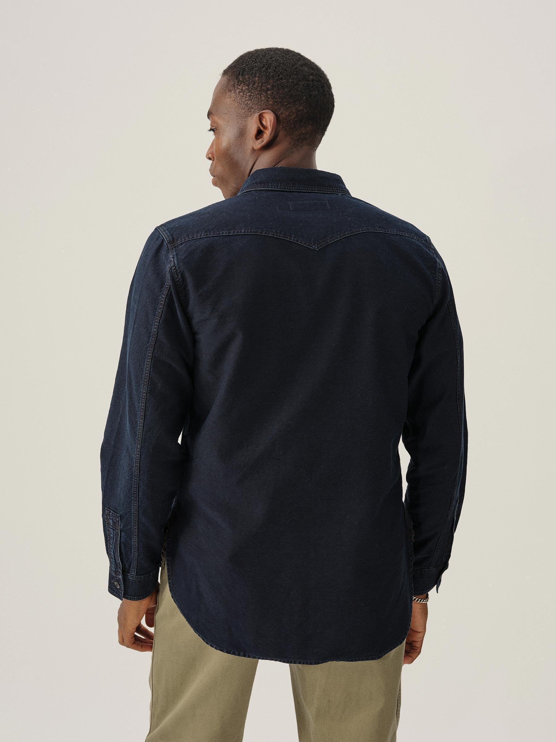Indigo Sateen Lazy Yoke Shirt Product Image