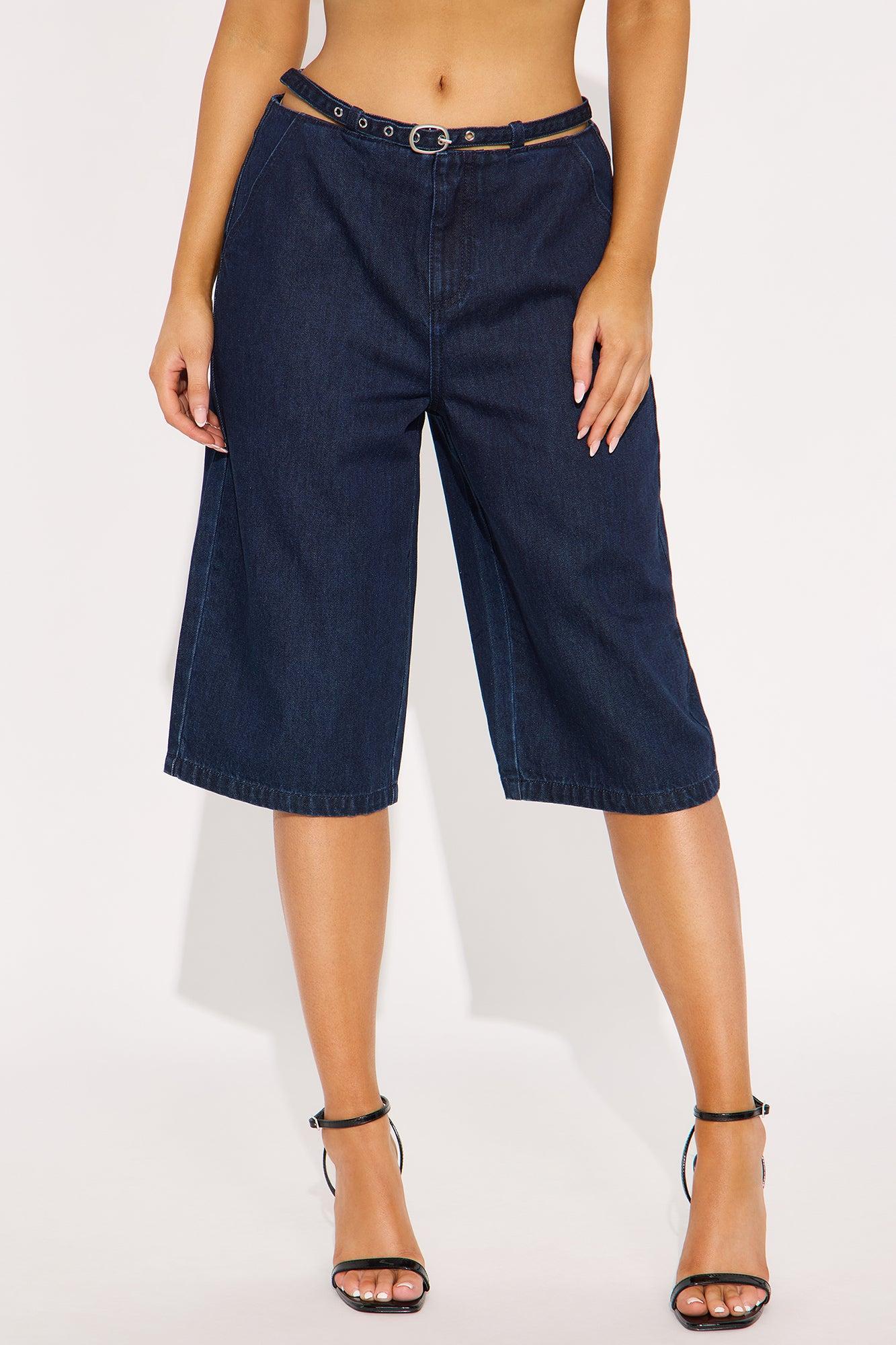 City ScenesTrouser Belted Denim Jorts - Dark Wash Product Image