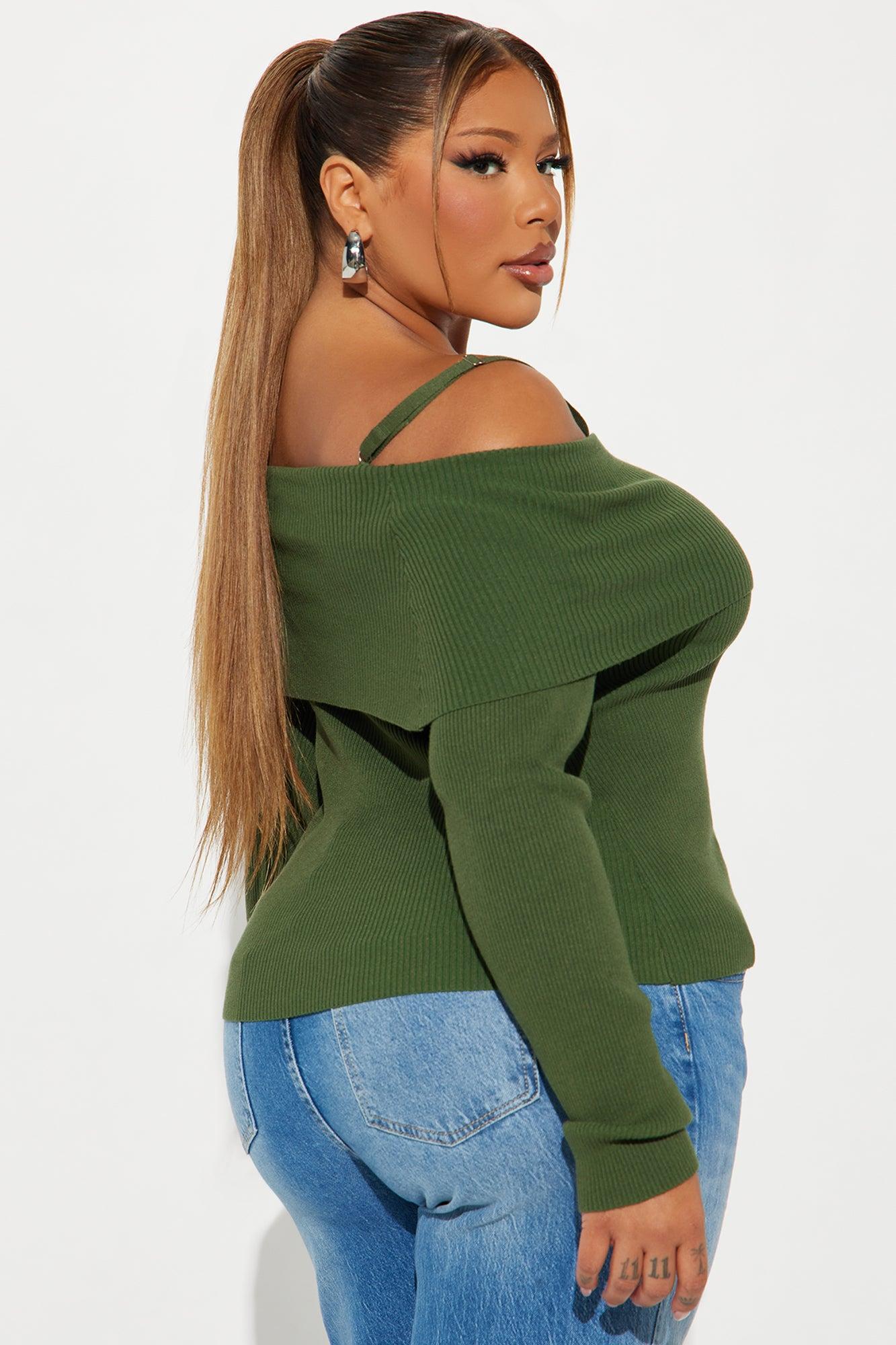 Morgan Off Shoulder Sweater - Olive Product Image