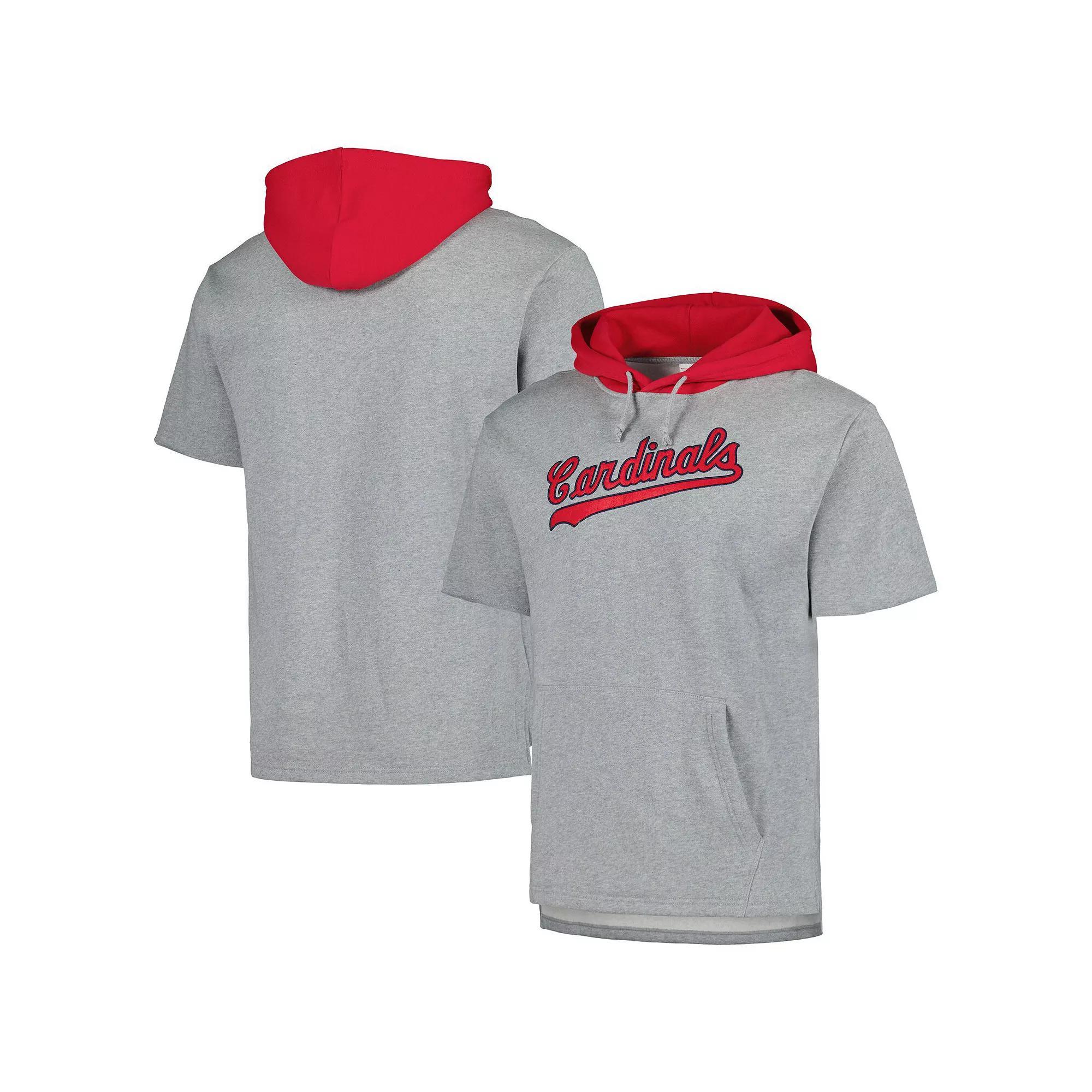 Men's Mitchell & Ness Heather Gray St. Louis Cardinals Postgame Short Sleeve Pullover Hoodie, Size: 2XL, Grey Product Image