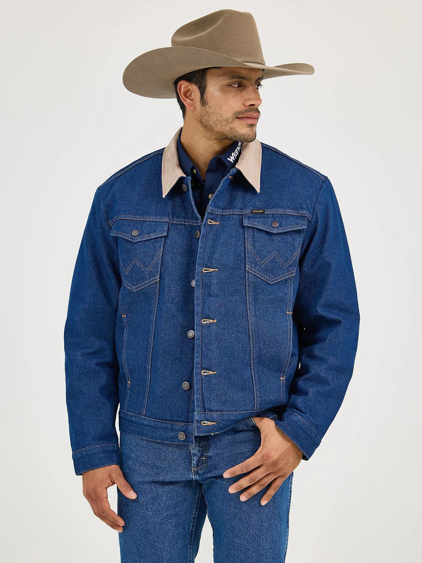 Men's Wrangler® Blanket Lined Corduroy Collar Denim Jacket | Men's JACKETS & OUTERWEAR | Wrangler® Product Image