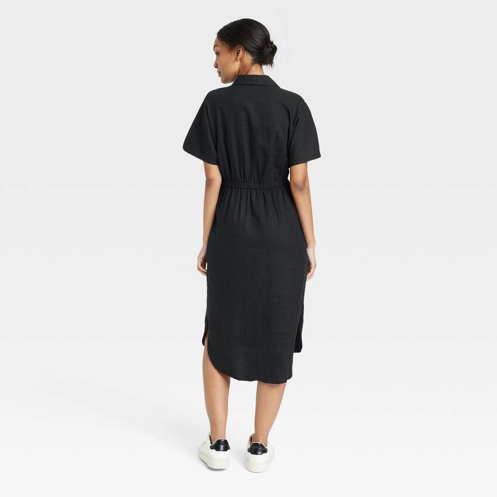 Women's Short Sleeve Linen Midi Shirtdress - A New Day™ Product Image