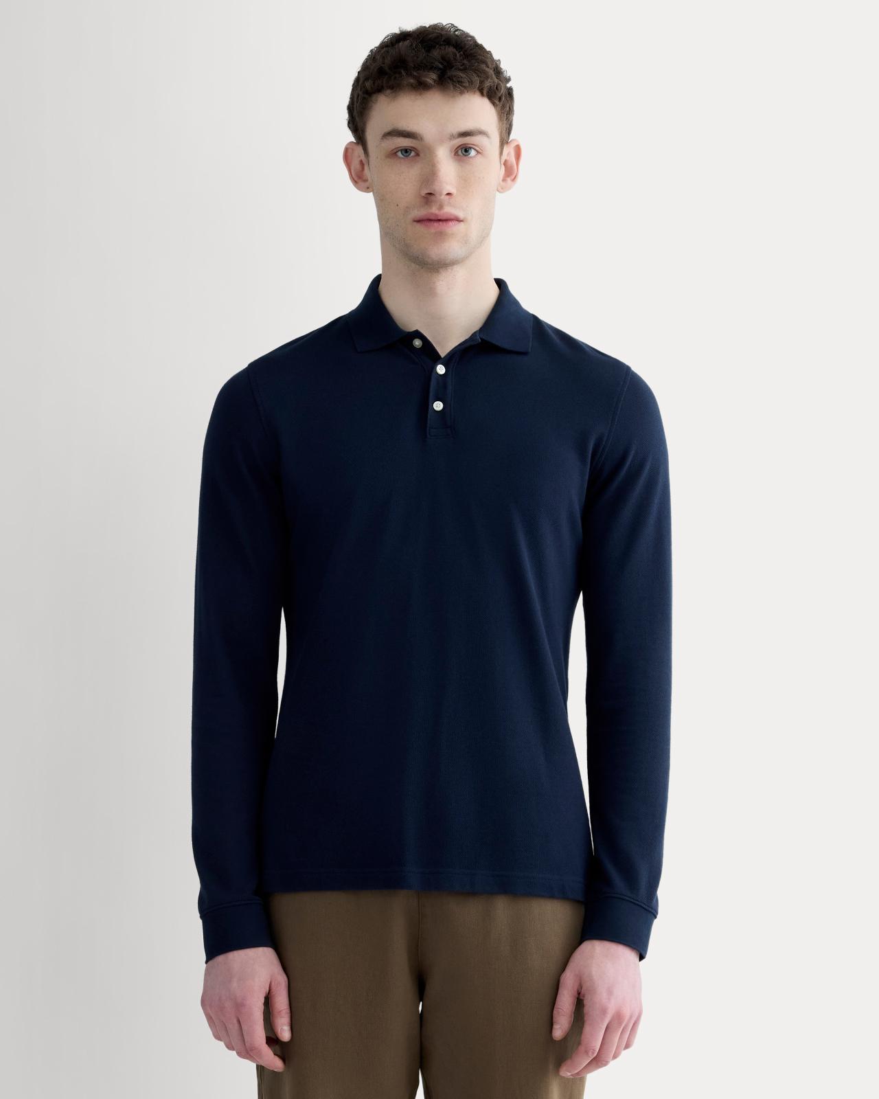 The Long-Sleeve Pique Polo Product Image