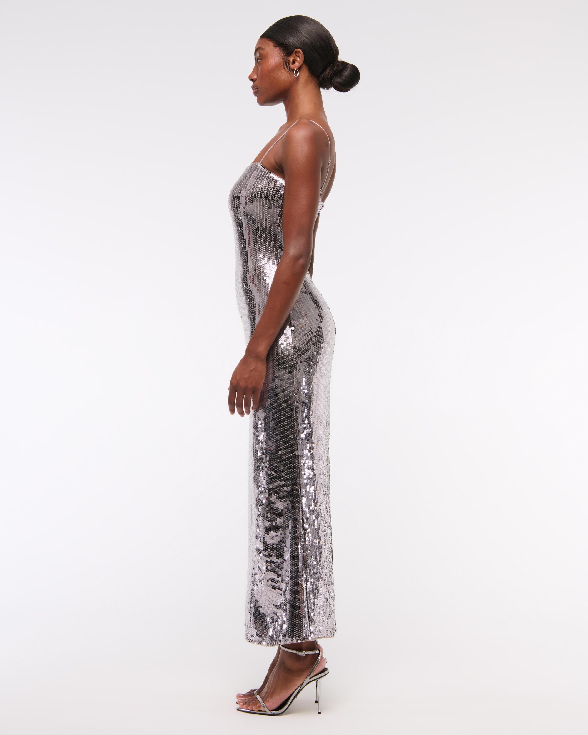 Sequin Straight Neck Midi Dress Product Image