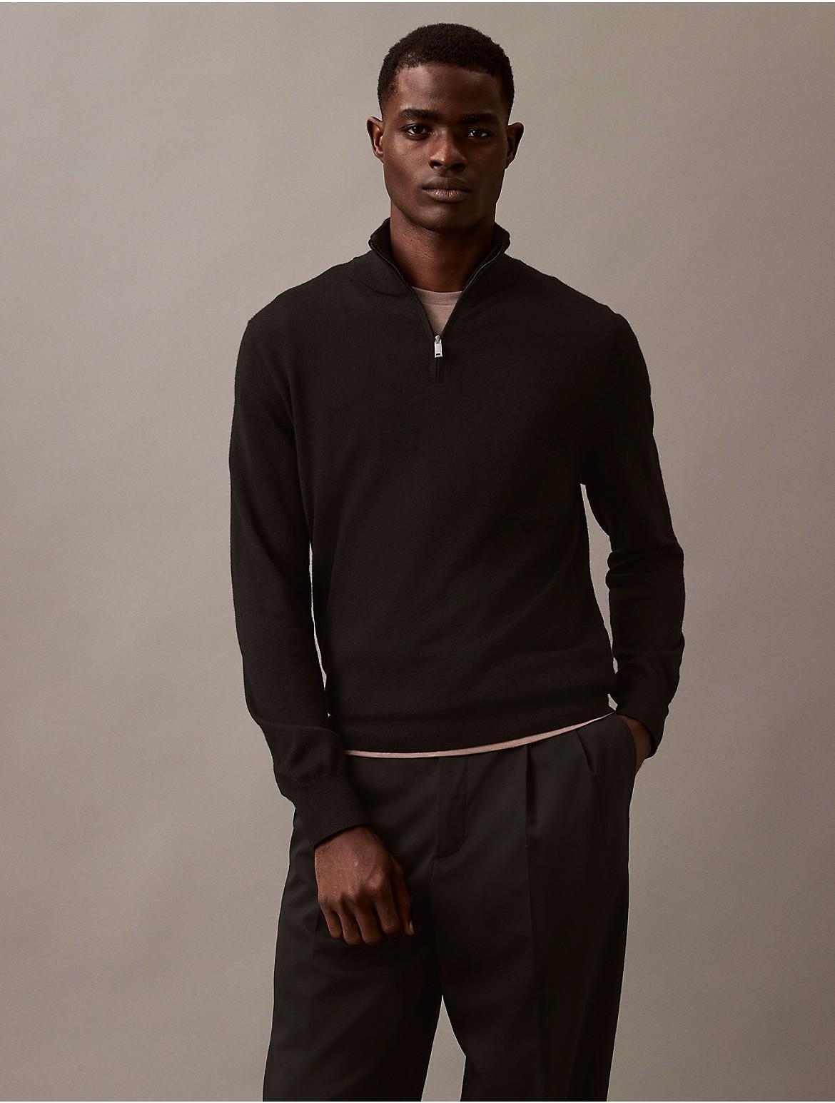 Calvin Klein Men's Extra Fine Merino Wool Blend Quarter Zip Sweater - Brown - XS Product Image