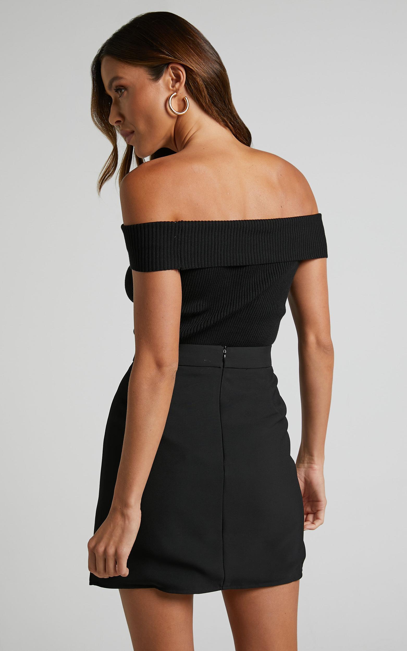 Evelenna Mini Skirt - High Waisted Split Skirt in Black Product Image
