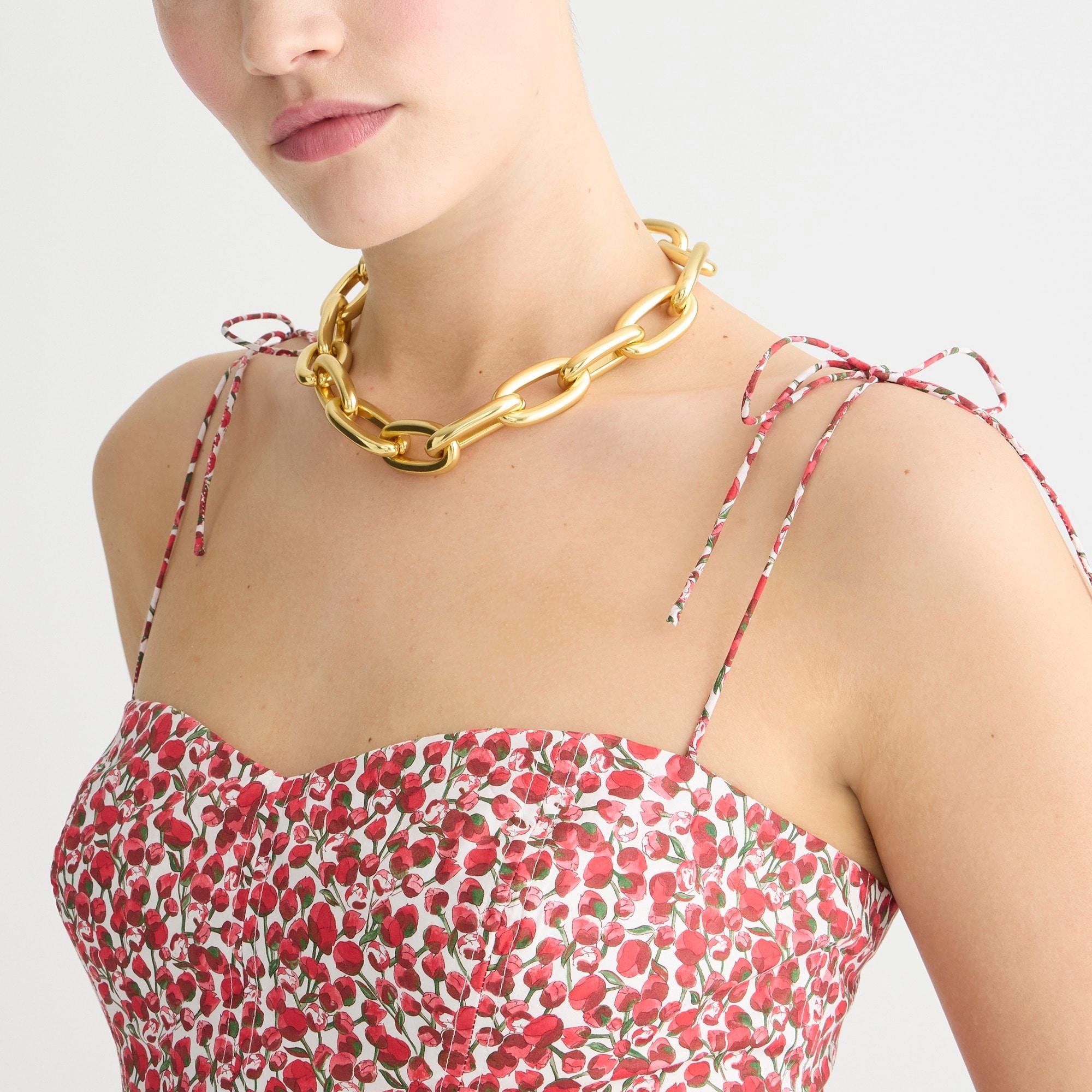 Cropped bustier peplum top in Liberty® Eliza's Red fabric Product Image