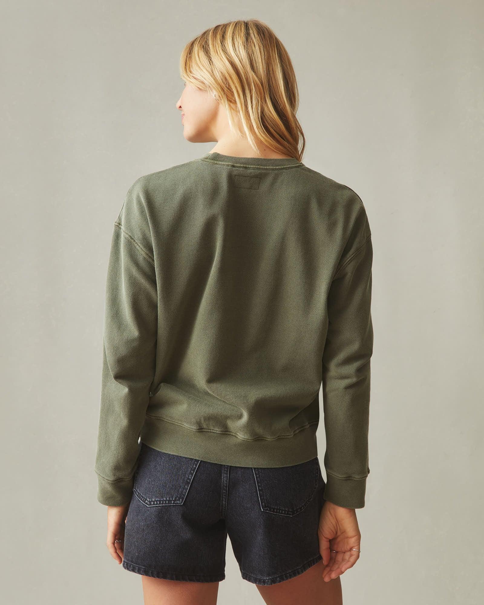 Women's Vintage Washed Relaxed French Terry Crew - Olive Product Image