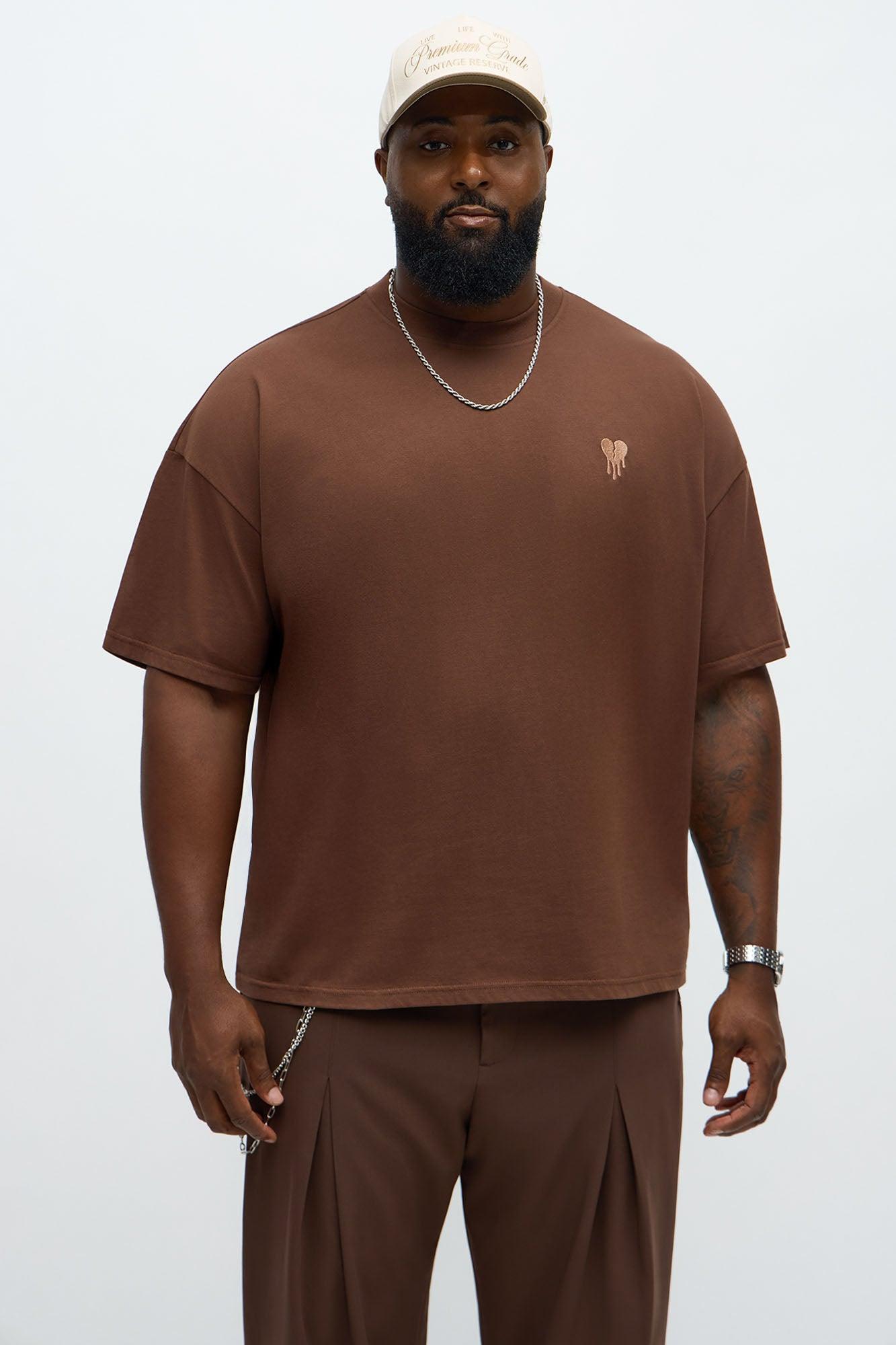 Oversized Mini Embroidery Heavy Weight Boxy tee - Dark Brown Product Image