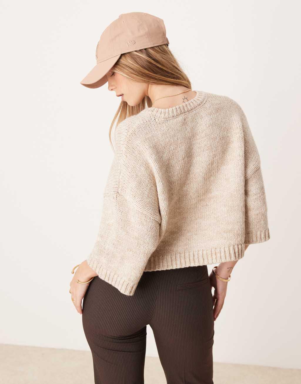 ASOS DESIGN short sleeve boxy cardigan in oatmeal Product Image