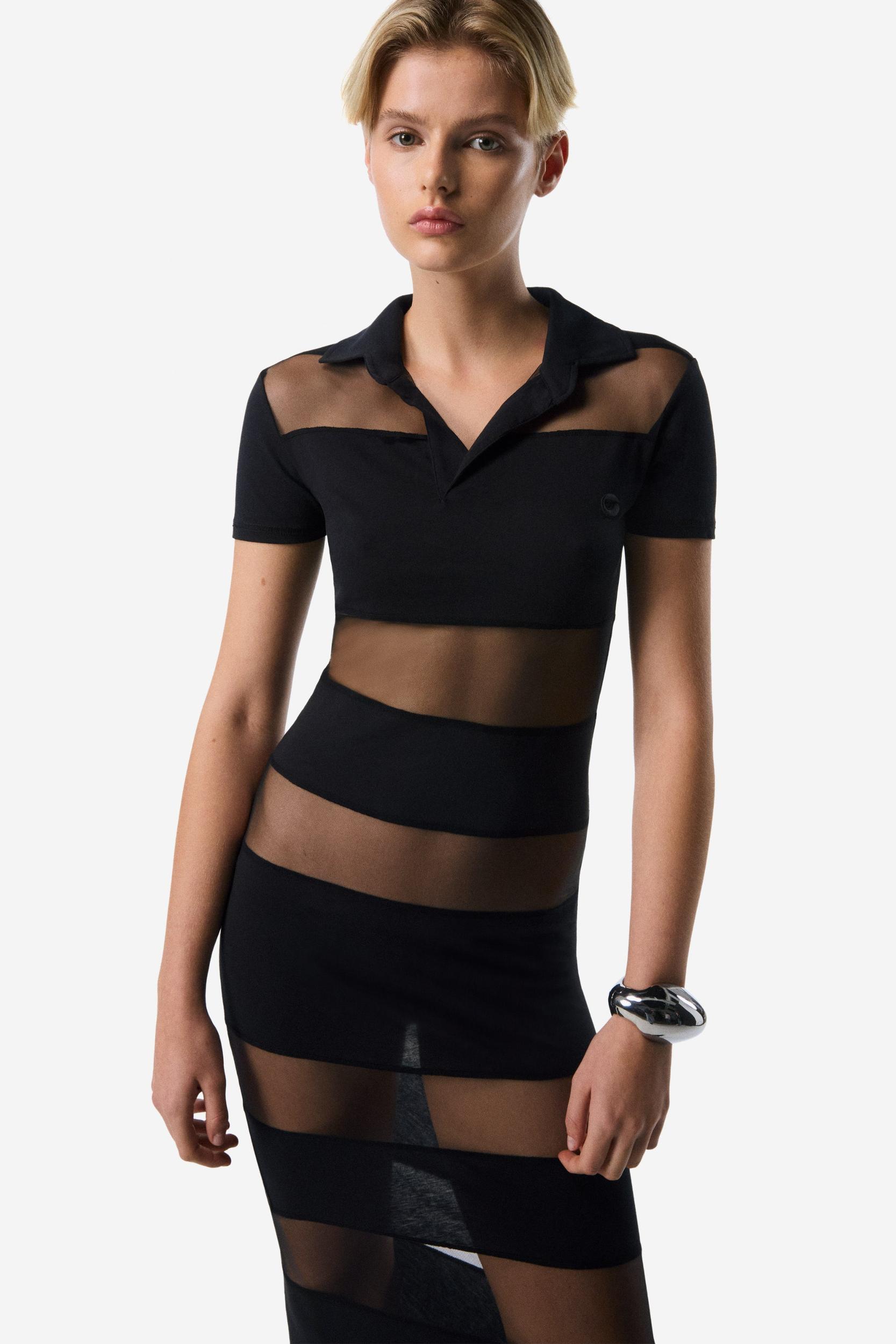 Striped Sheer Polo Dress Product Image