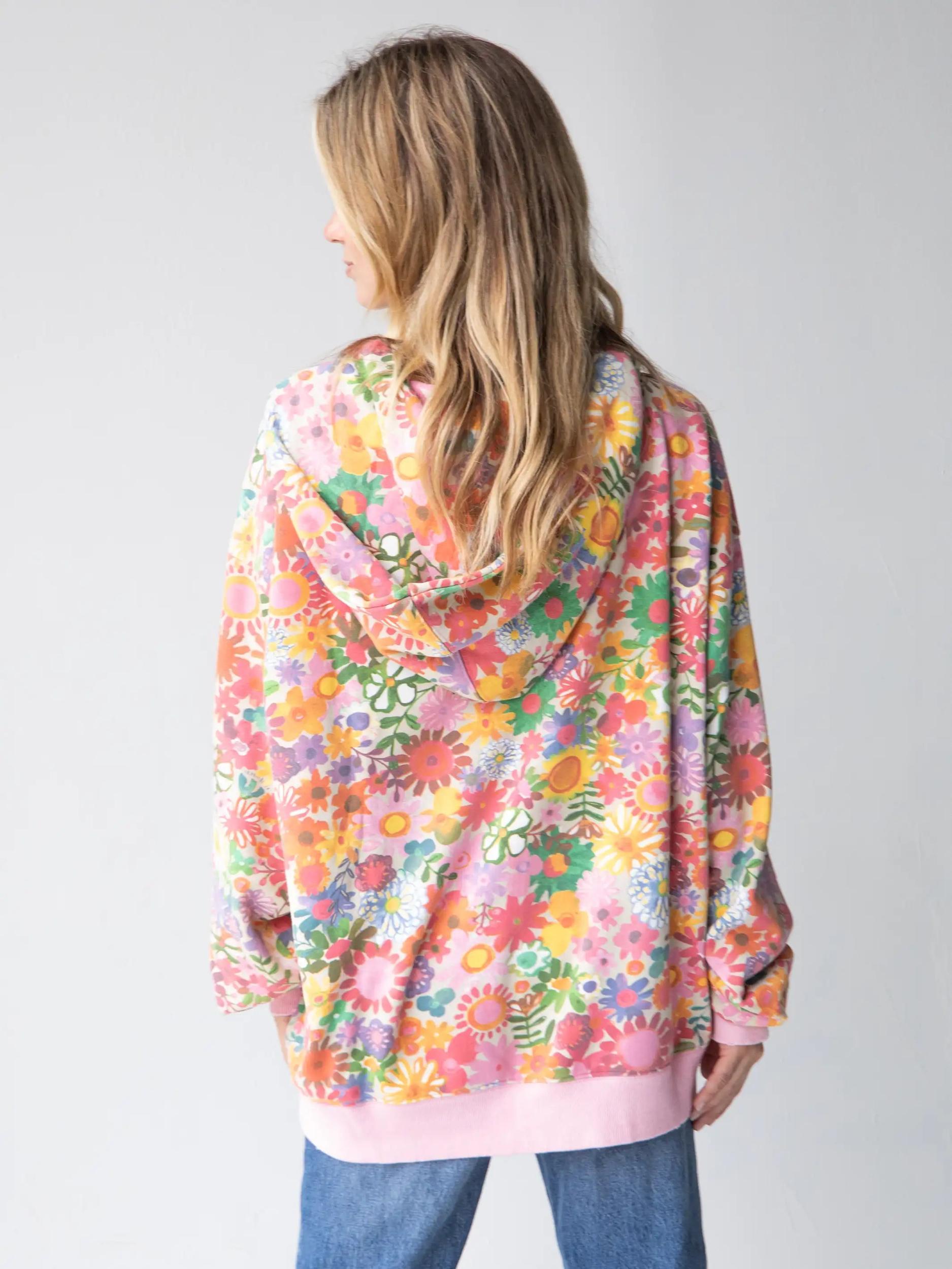 Oversized Printed Hoodie - Rainbow Floral Product Image