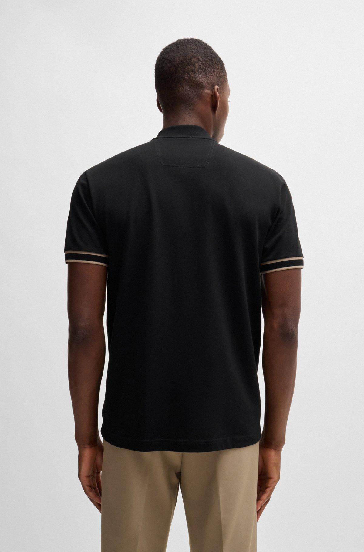 BOSS - Zip-neck polo shirt in stretch-cotton piqué - Black Product Image