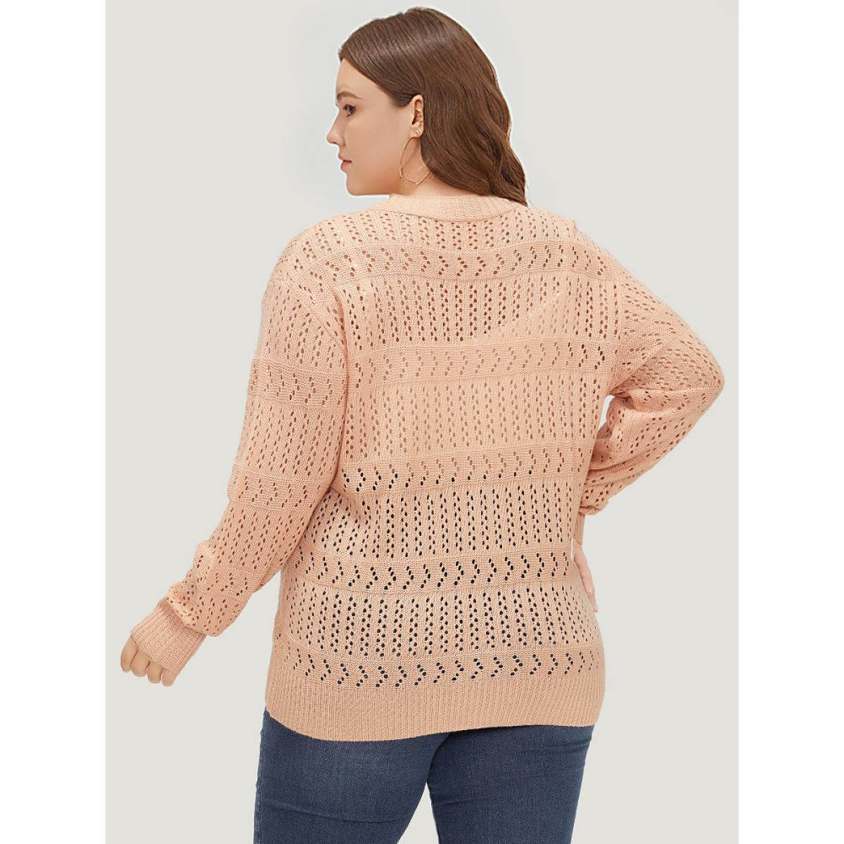 Plus Size Supersoft Essentials Geometric Eyelet Button Through Drop Shoulder Cardigan MistyRose Women Casual Bodycon Long Sleeve Everyday Cardigans BloomChic 18-20/2X Product Image
