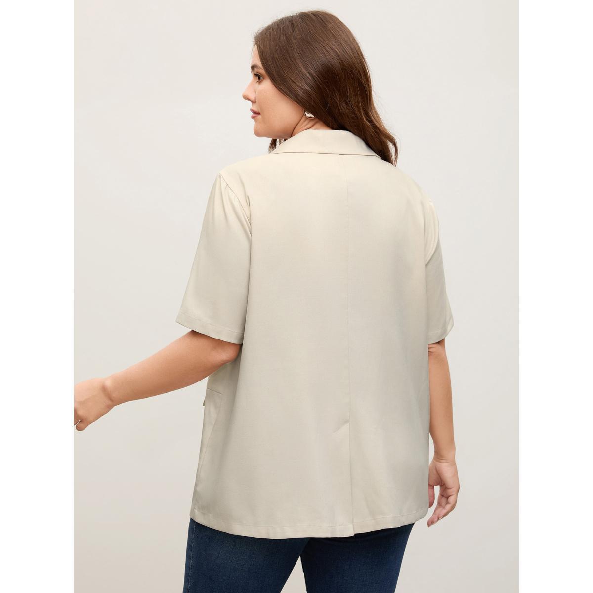 Plus Size Short Sleeve Pockets Solid Blazer Apricot Women Work Button Sleeve Short sleeve Suit Collar 30/6X Open pocket with flap Blazers BloomChic Product Image