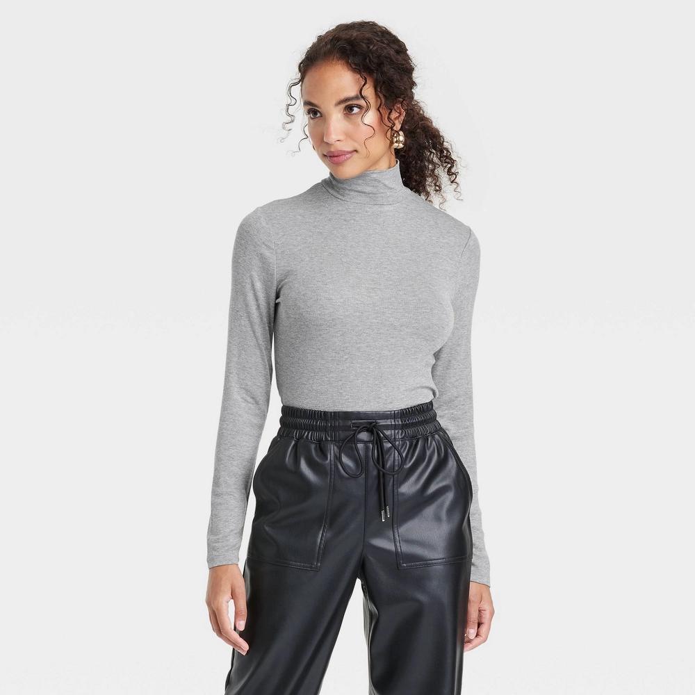 Womens Long Sleeve Mock Turtleneck Ribbed T-Shirt - A New Day XS Product Image