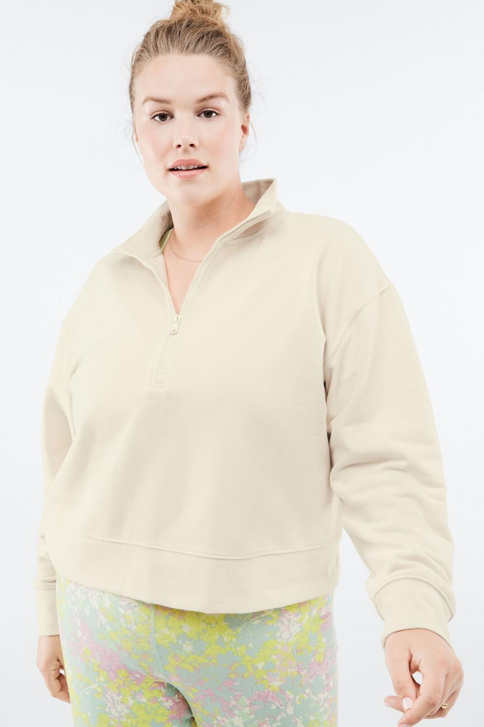 Fabletics Kat Half Zip Pullover Womens Tapioca plus Size 3X Product Image