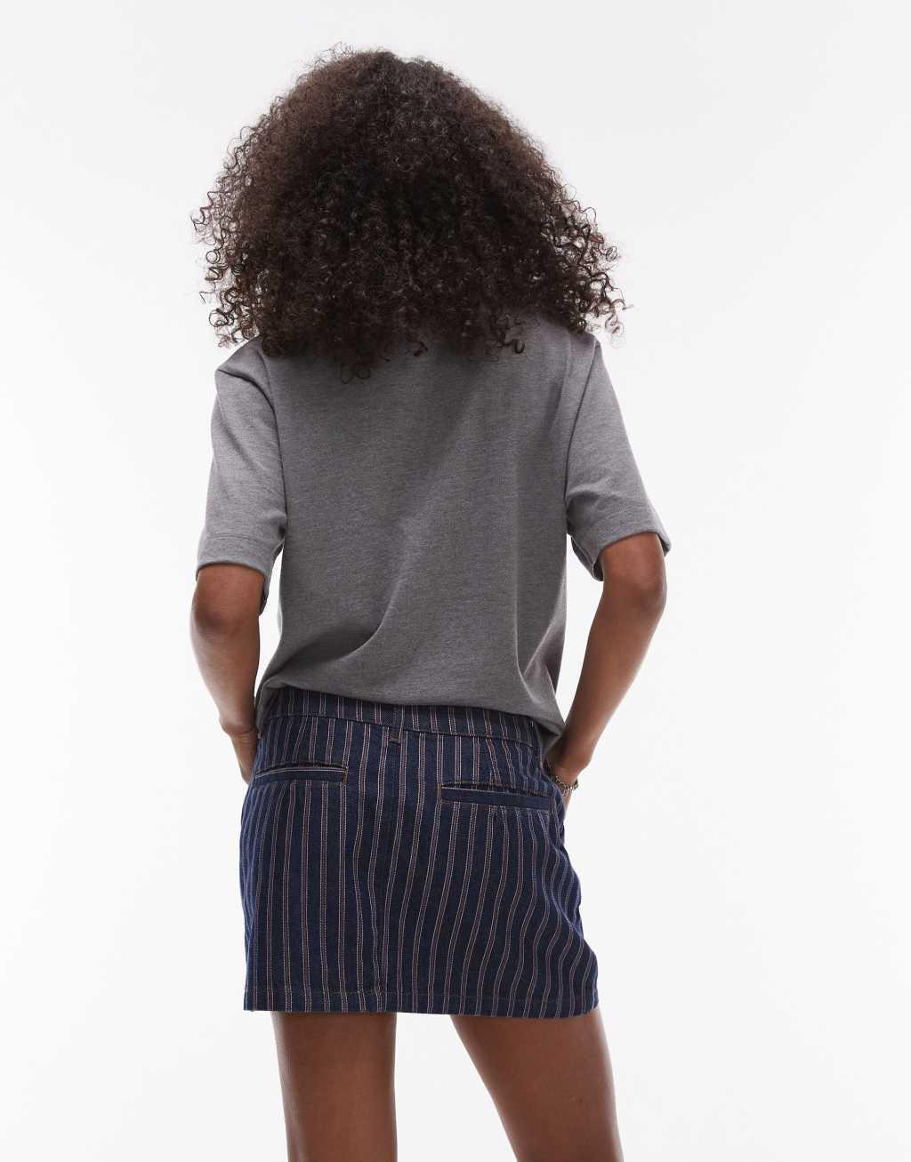 Topshop denim pelmet micro skirt in red and blue stripe Product Image