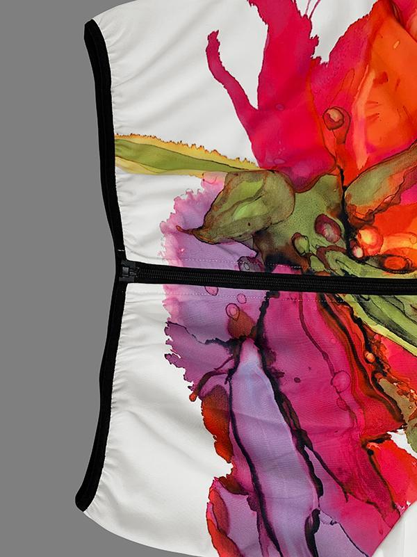 Loose Puff Sleeves Asymmetric Floral Printed Split-Joint High Neck Outerwear Product Image