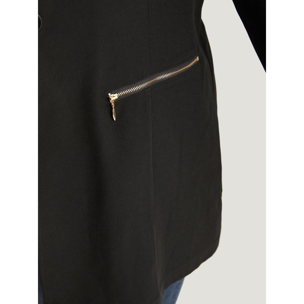 Plus Size Lapel Collar Zipper Button Up Blazer Black Women Work Plain Plain Sleeve Long Sleeve Lapel Collar 26/4X Pocket Office Blazers BloomChic Product Image