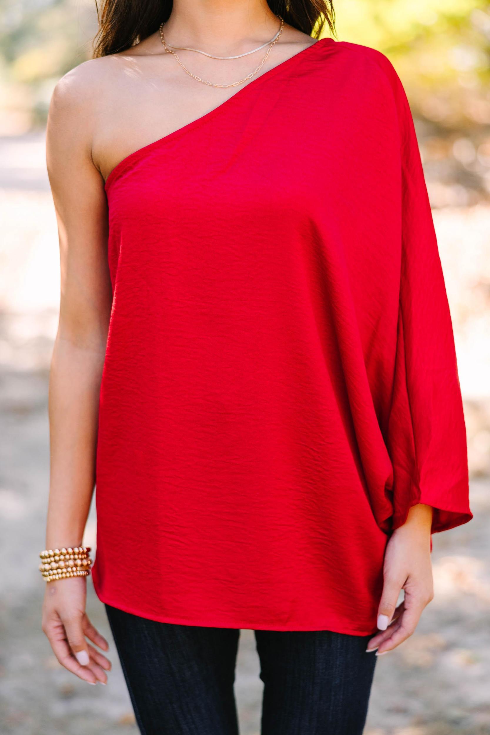 Go Where You Choose Red One Shoulder Top Female Product Image
