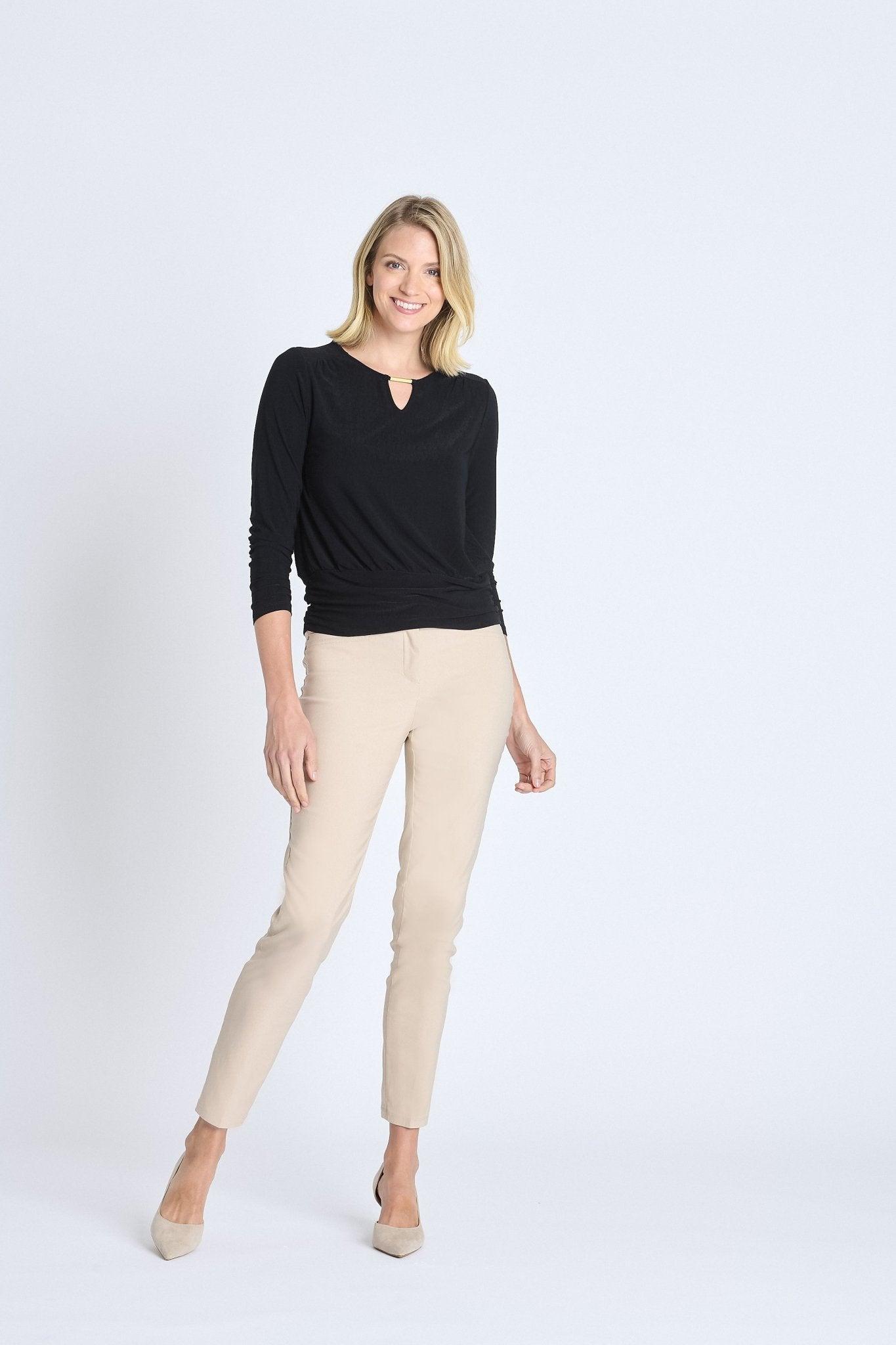 V-Neck Bar Trim Banded Top, Black Product Image